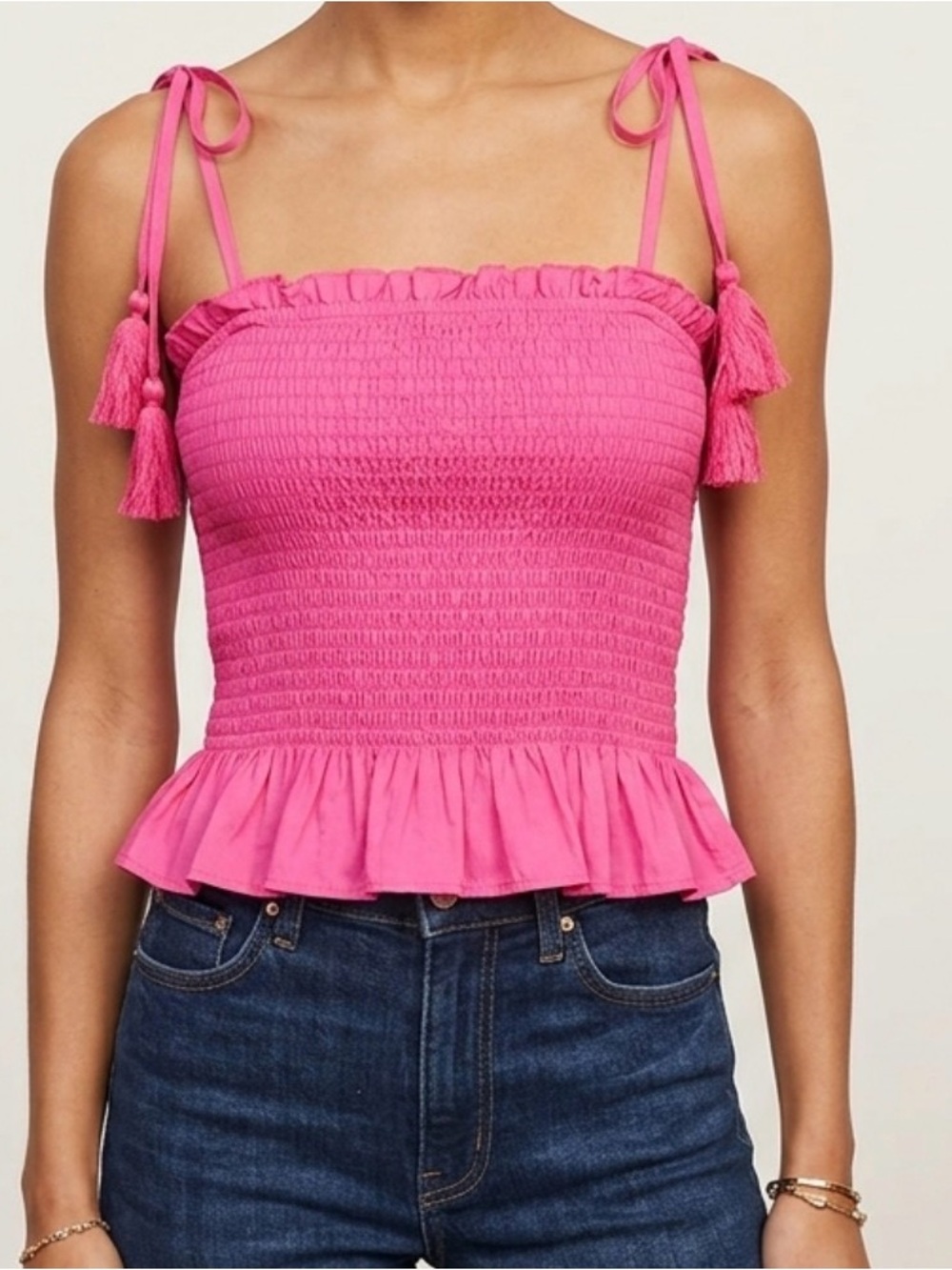 NWT- Blue B Collection Barbiecore Fitted Fuchsia Smocked Peplum Tank medium